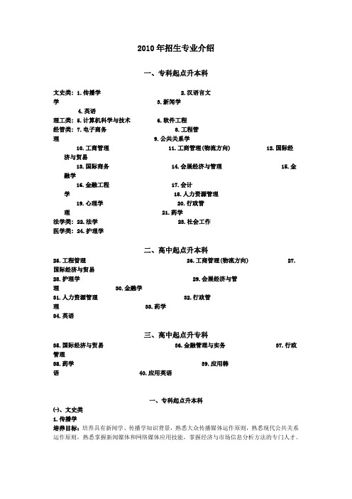 复旦大学2010年招生专业介绍