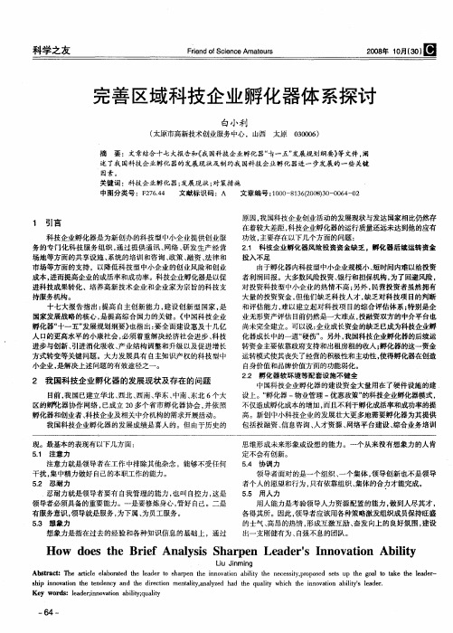 完善区域科技企业孵化器体系探讨