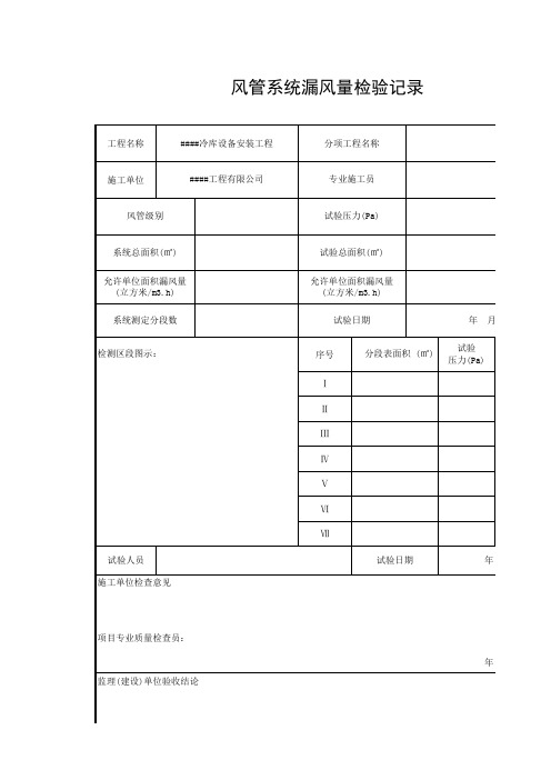 风管系统漏风量检验记录