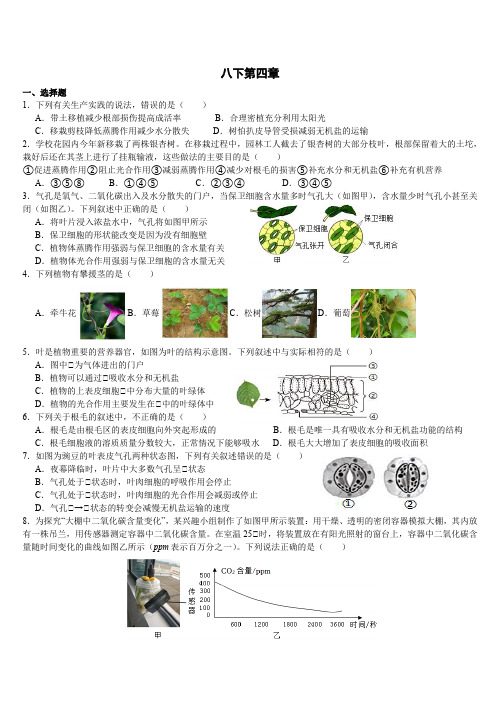 第四章综合练习浙教版八年级下册科学