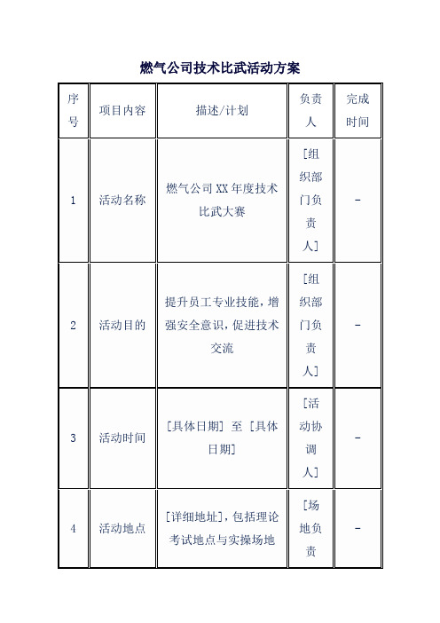 燃气公司技术比武活动方案