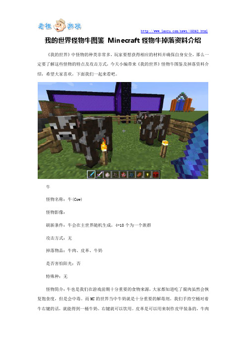 我的世界怪物牛图鉴 Minecraft怪物牛掉落资料介绍