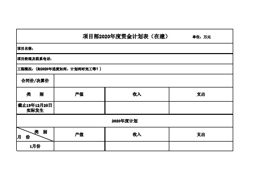 项目部2020年度资金计划分表(在建)