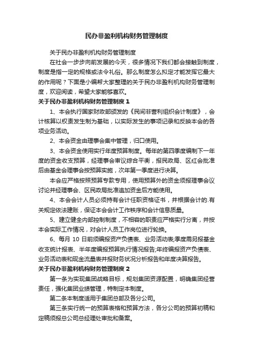 关于民办非盈利机构财务管理制度