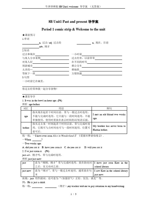 牛津译林版8B Unit1 welcome 导学案 (无答案)
