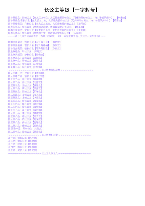 长公主等级【一字封号】