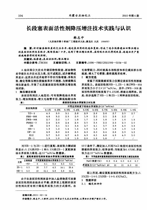 长段塞表面活性剂降压增注技术实践与认识