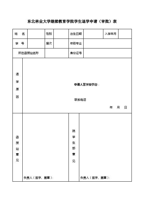 东北林业大学继续教育学院学生退学申请审批表