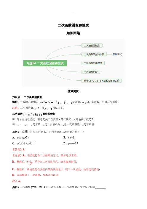 2019-2020学年人教版九年级数学上册期末考点大串讲：二次函数图象和性质(含答案解析)