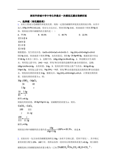 深圳华侨城中学中考化学最后一次模拟压题试卷解析版