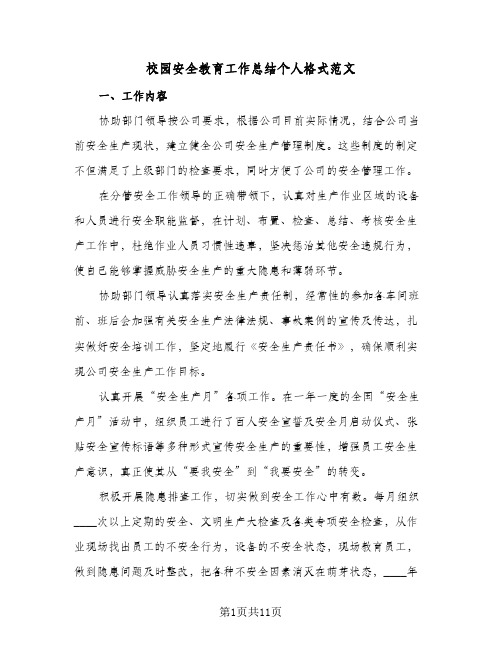 校园安全教育工作总结个人格式范文(五篇)