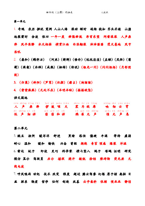 四年级上册词语表+日积月累 新人教版