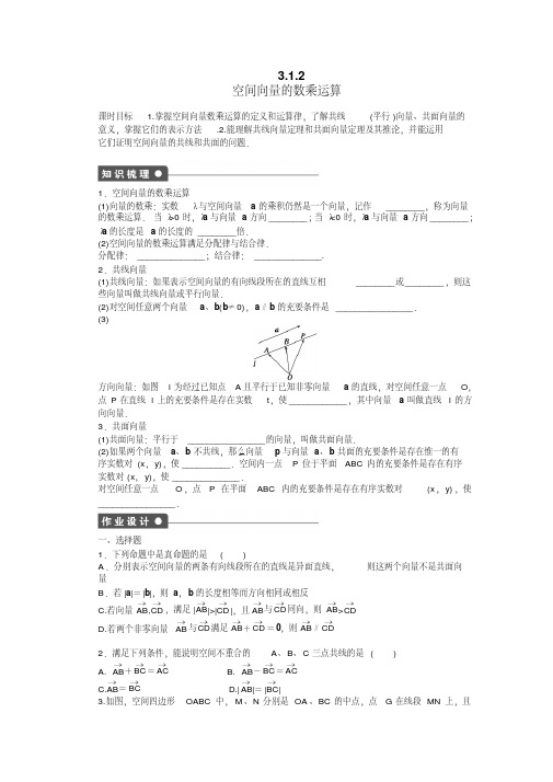 高中数学(人教版A版选修2-1)配套课时作业：第三章空间向量与立体几何3.1.2Word版含答案