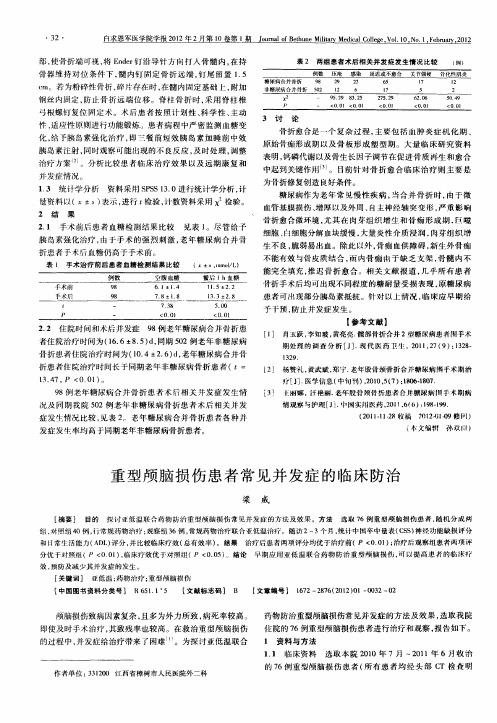 重型颅脑损伤患者常见并发症的临床防治