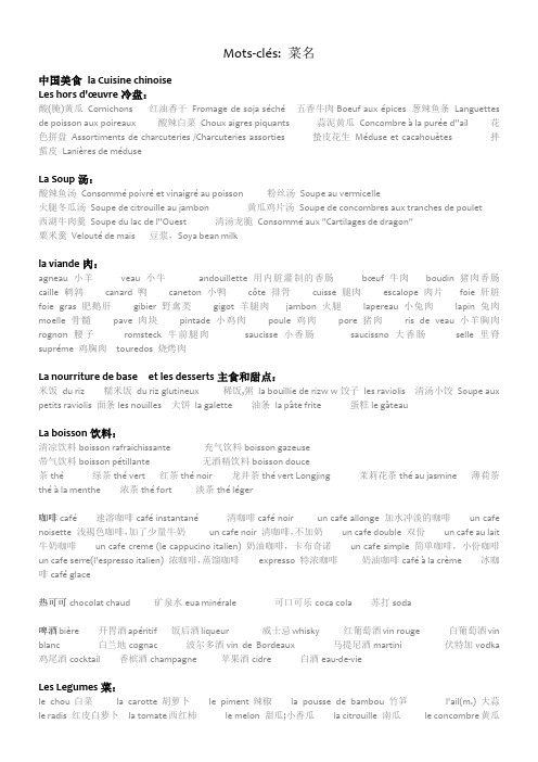 Mots clés 菜名