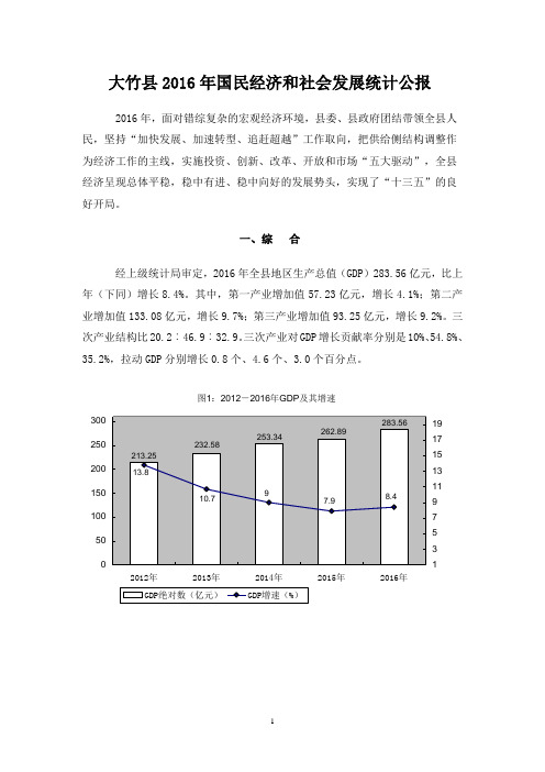 大竹县2016年国民经济和社会发展统计公报