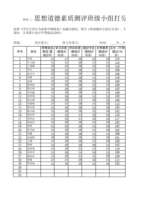 素质测评班级小组打分表 人文专用2016.1版(9)