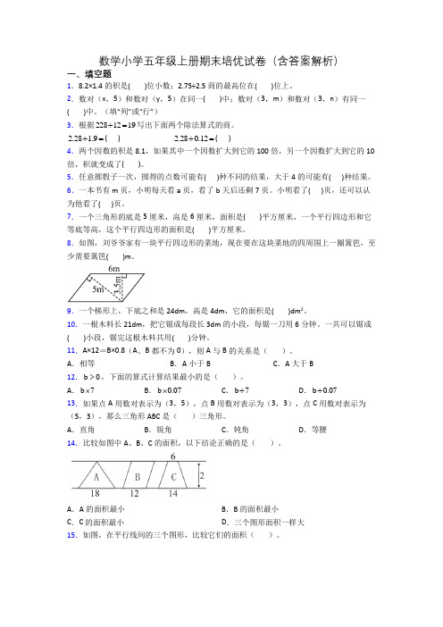 数学小学五年级上册期末培优试卷(含答案解析)