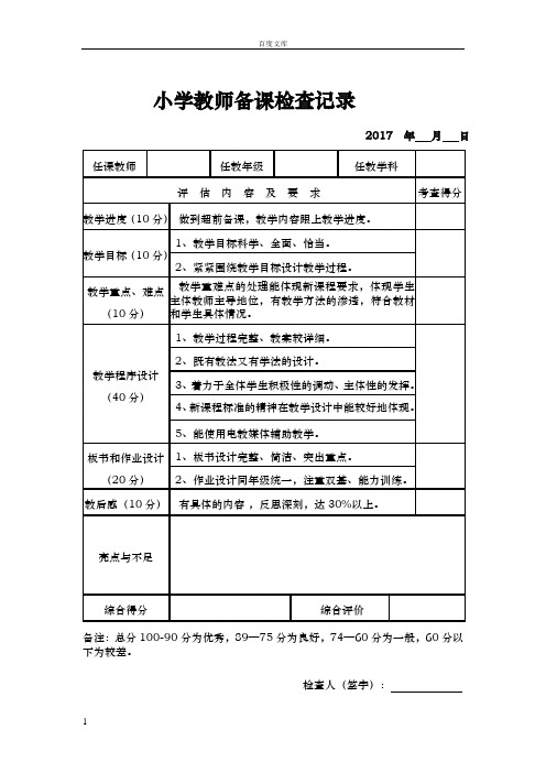 教师备课作业检查记录表