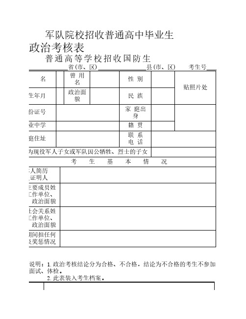 军校招生政治考核表