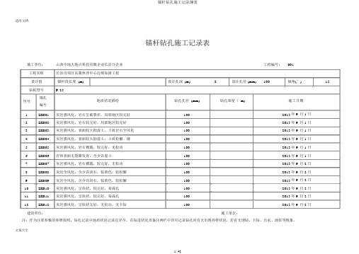 锚杆钻孔施工记录簿表