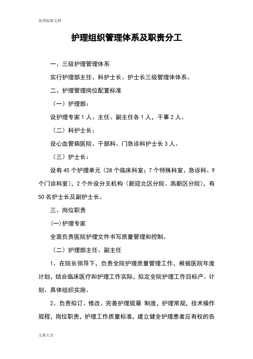 护理组织管理系统体系及职责分工