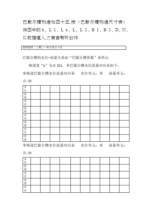 巴歇尔槽水位与流量对照表、探头安装位置要求表