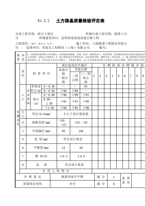 路基土石方工程质量检验评定表