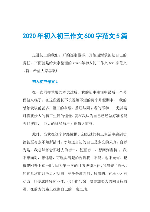 2020年初入初三作文600字范文5篇