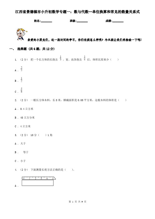江西省景德镇市小升初数学专题一:数与代数--单位换算和常见的数量关系式