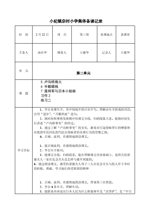 六年级语文下册集体备课记录-推荐下载