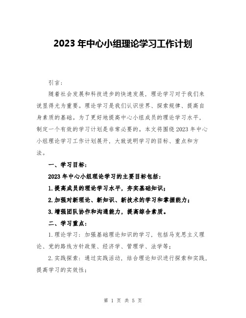 2023年中心小组理论学习工作计划