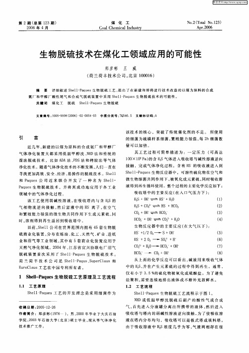 生物脱硫技术在煤化工领域应用的可能性