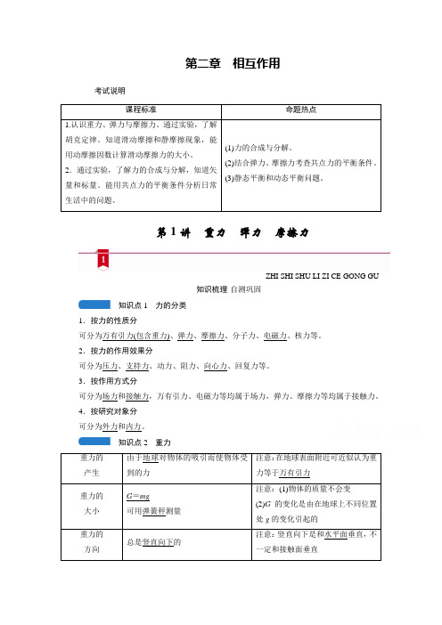 2021高三物理人教版一轮学案：第二章 第1讲　重力　弹力　摩擦力 Word版含答案