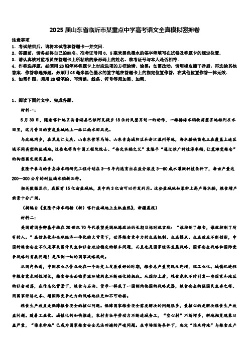 2025届山东省临沂市某重点中学高考语文全真模拟密押卷含解析