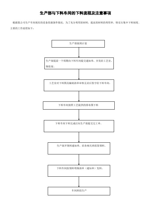 生产部与下料车间的下料流程及注意事项