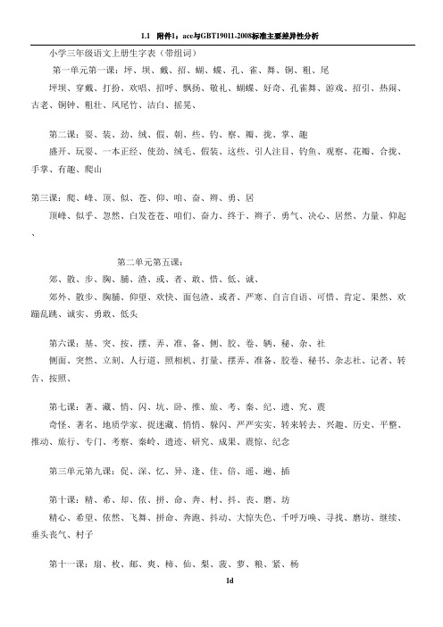 小学三年级语文上册生字表