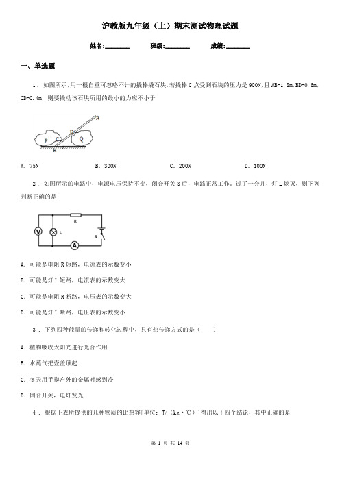 沪教版九年级(上)期末测试物理试题