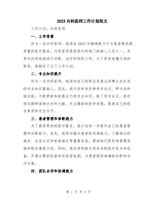 2023内科医师工作计划范文