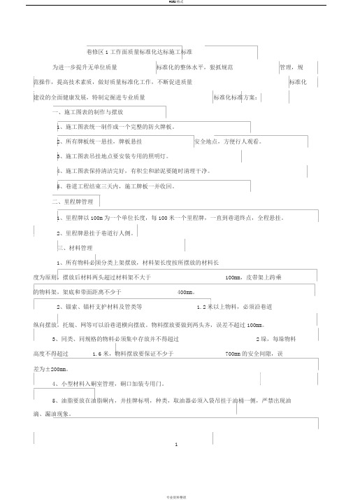 掘进工作面质量标准化细化标准实施方案