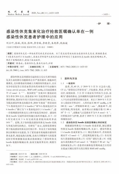 感染性休克集束化治疗抢救医嘱确认单在一例感染性休克患者护理中的应用