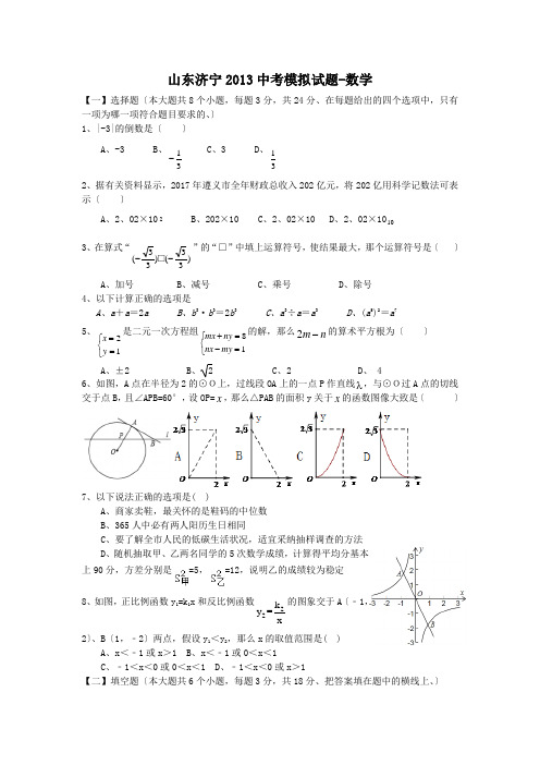 山东济宁2013中考模拟试题-数学