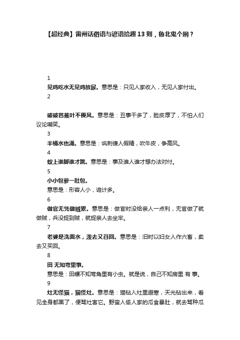 【超经典】雷州话俗语与谚语拾趣13则，鲁北鬼个咧？