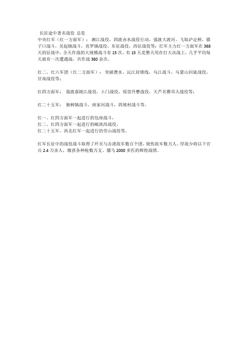 红军长征史料(六)长征途中著名战役  [ 11 ]长征途中著名战役  总览