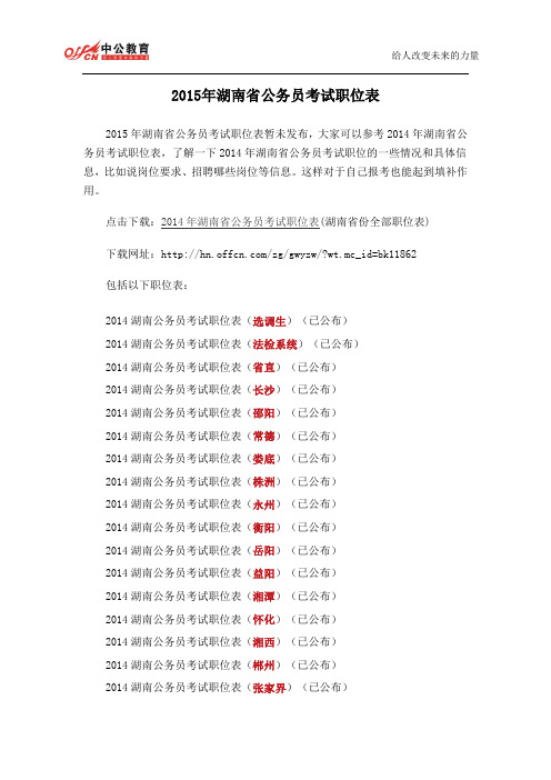 2015年湖南省公务员考试职位表