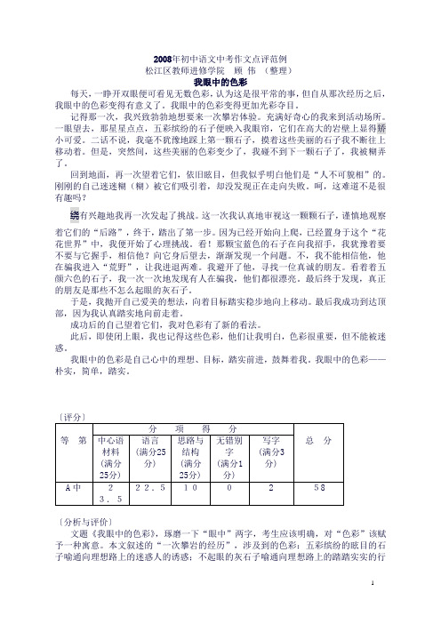 2008年初中语文中考作文点评范例