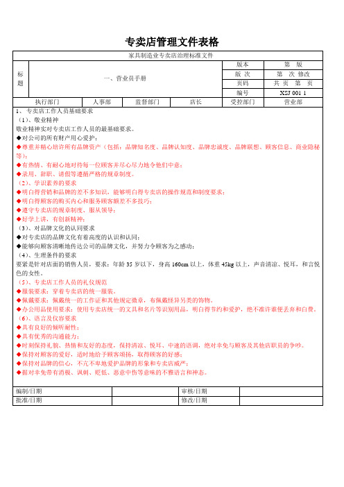 专卖店管理文件表格