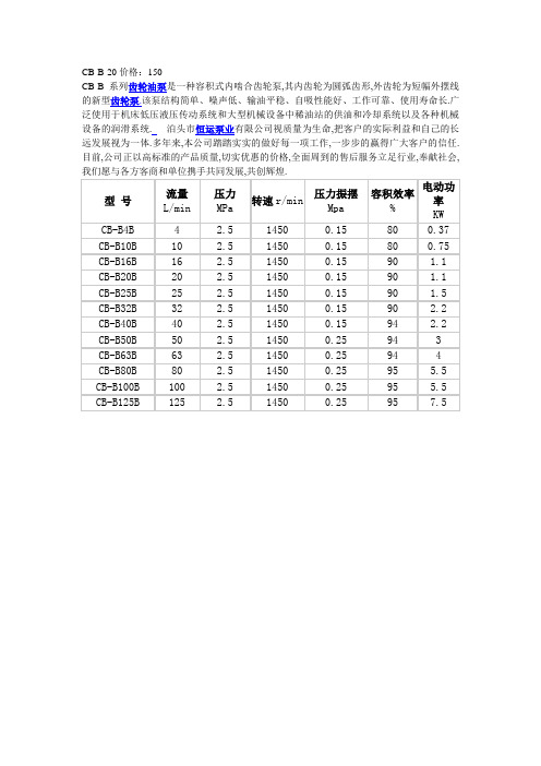 CB-B系列齿轮泵概述