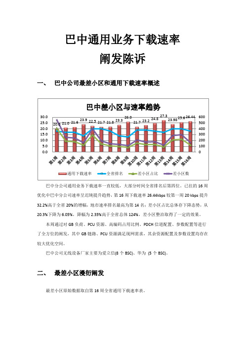 巴中分公司通用业务下载速率分析报告