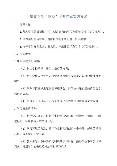 培养学生“三姿”习惯养成实施方案